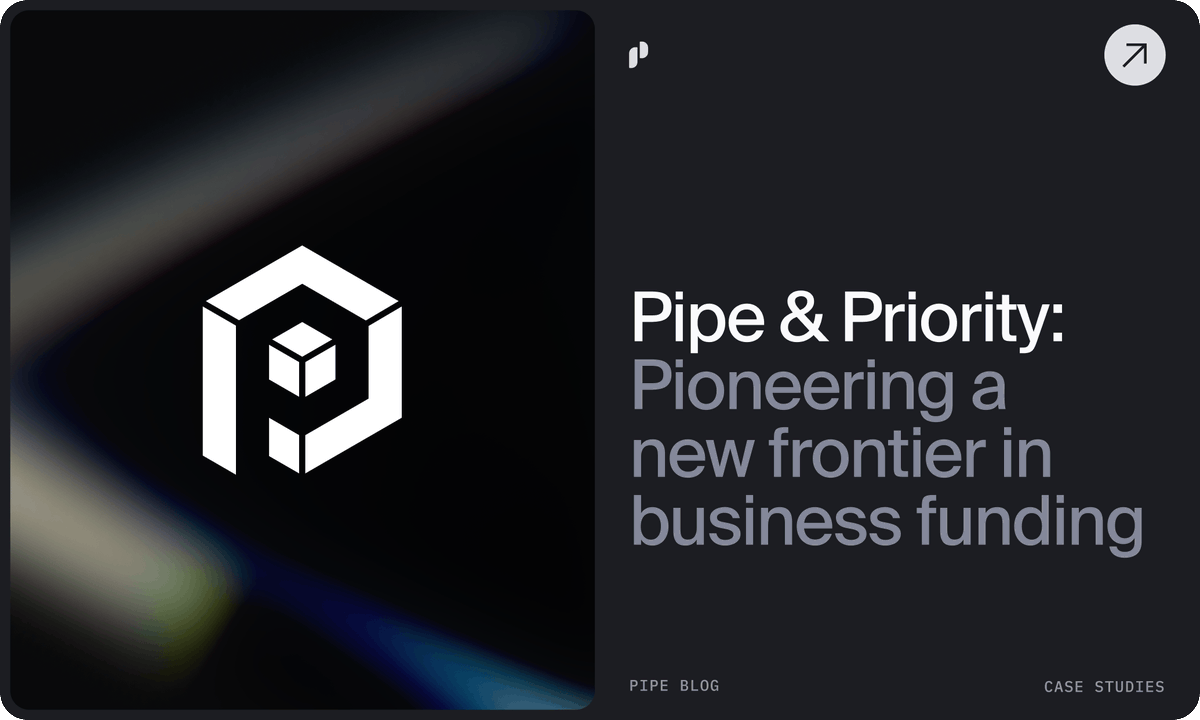 With this week’s launch of Pipe Capital-as-a-Service, we want to spotlight one of our first partners, Priority. Check out the blog below to see how Pipe powers Priority Capital and makes unbiased capital available to hundreds of thousands of SMBs. go.pipe.com/3QugII7