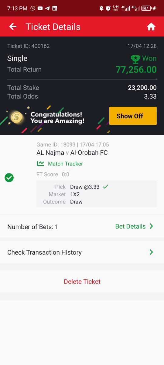 First ticket in the 3/3 won✅✅✅✅ @KakiJunior1 @officialmoore7 @ElohorEnakoko @DINMA20022 @Dianarock15 @DESOJI_YL @FreshBossTips @DESOJI_YL ✅🙏🙏🙏🙏 we pray for boom as we wait for the rest