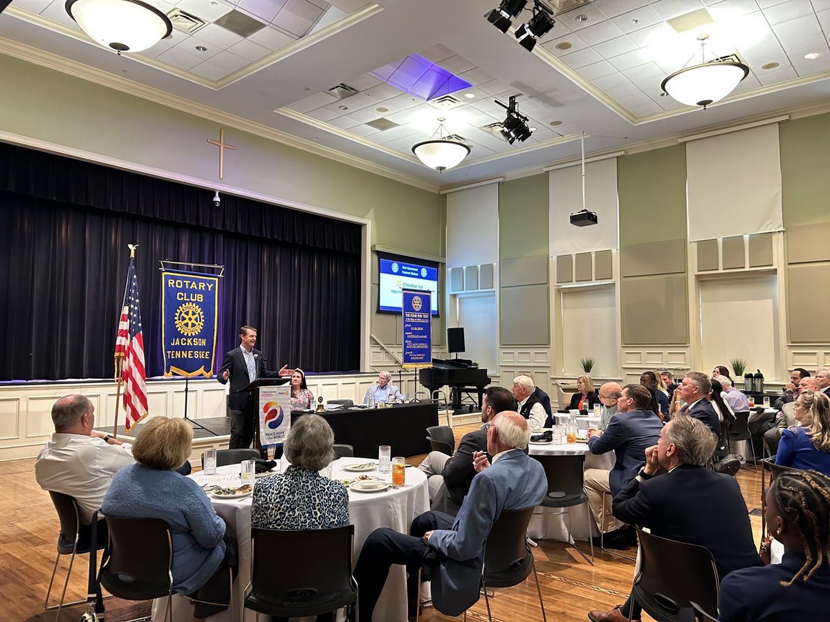 TNECD is in West TN today, and the 1st stop for @commishtnecd is at the Jackson Rotary. Whether it's a 5,000-job project like Ford's investment in Stanton or a 40-job project like the one we will announce later today, the growth happening here will impact generations to come.