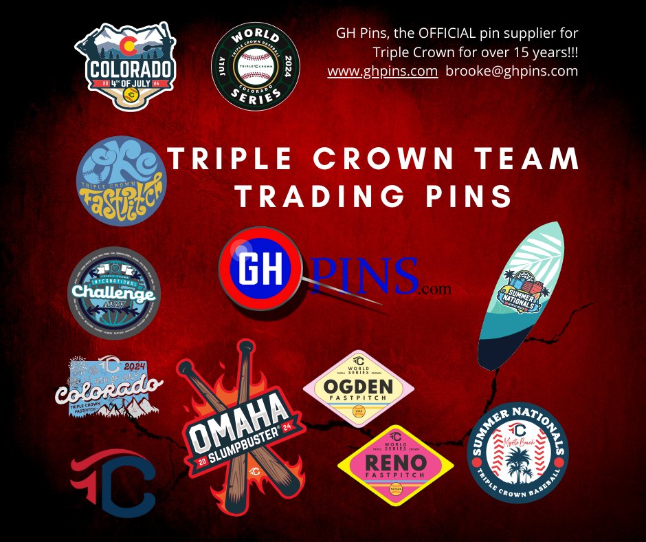 GH Pins is our official Trading Pin partner for Triple Crown Sports! Order yours today for you and your team for your next event! ghpins.com