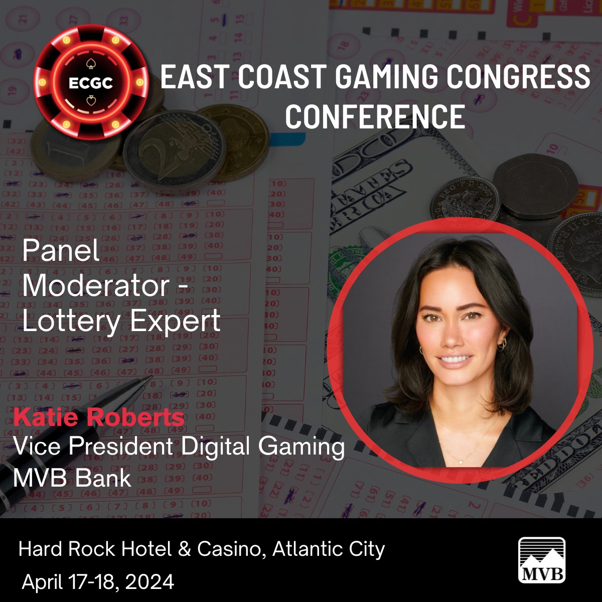 mvbbanking's tweet photo. MVB Bank’s Vice President of Digital Gaming, Katie Roberts will be moderating "iGaming, iLottery, Lottery Couriers: Finding Cooperation Amongst Competition" panel at the East Coast Gaming Congress Conference April 17-18.
 #iLottery #iGaming #GamingConference #MVBBank https://t.co/4zVDsn9dxG