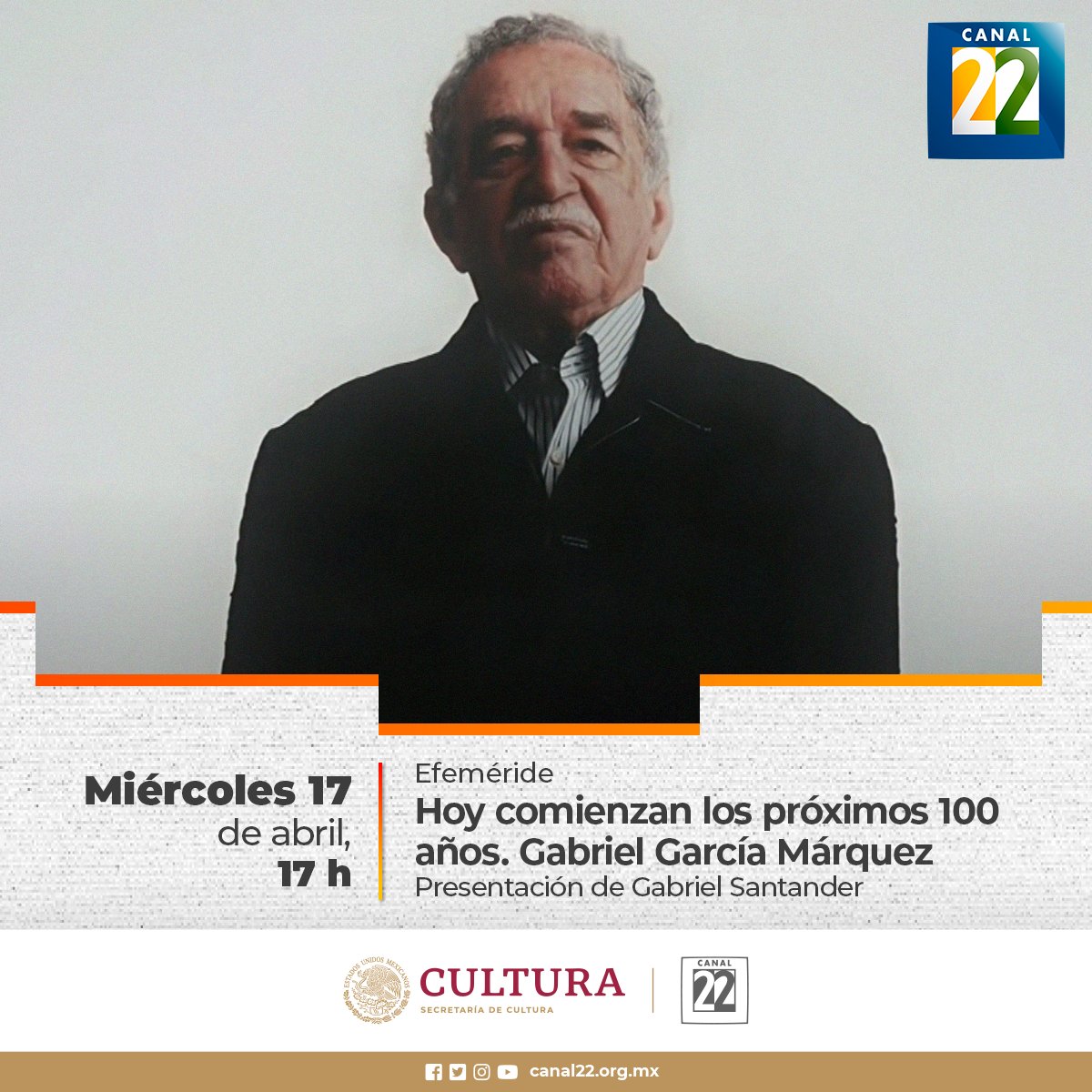 Gabriel Santander nos lleva a recorrer los lugares de #GabrielGarcíaMárquez y conocer los testimonios de las personas más cercanas del escritor, en el documental 'Hoy comienzan los próximos 100 años”. 🕕Hoy, miércoles 17 de abril, 17:00 h