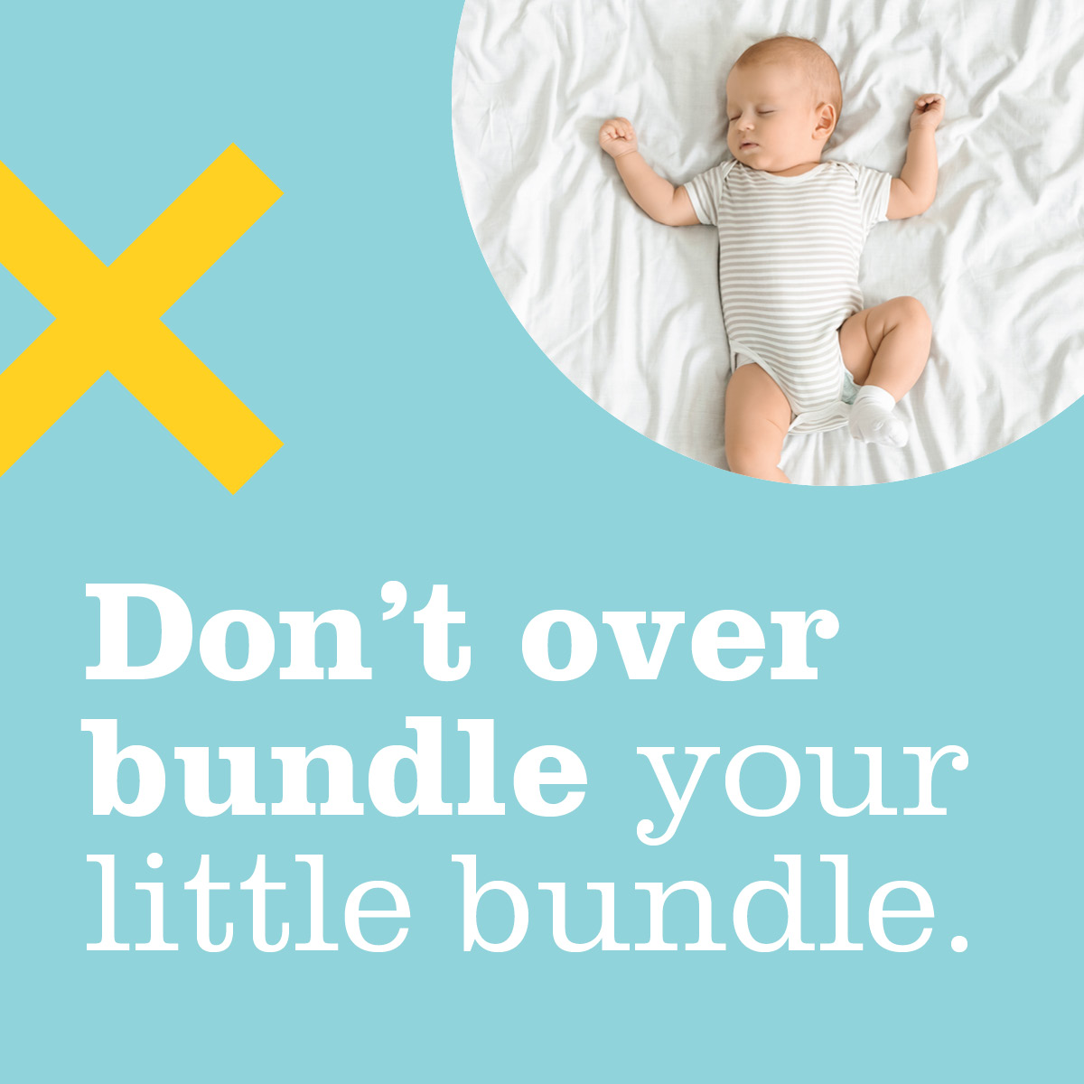 IowaSids's tweet image. In addition to following the ABCs of safe sleep, there are other tips you can follow to help keep your little one safe! Avoid overheating by never overdressing baby or covering their head (NO HATS) during sleep and breastfeeding can also help reduce your little one's risk.