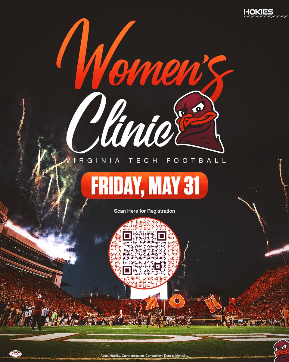 🚨Calling all Hokie Ladies🚨 Registration is live for our first Women’s Clinic in the Brent Pry era! Want to buy as a Mother’s Day gift? Use code: 𝐌𝐎𝐓𝐇𝐄𝐑𝐒𝐃𝐀𝐘 for $25 off 🫶 Must be 18+ to register, more details can be found at the link below! 🔗:…