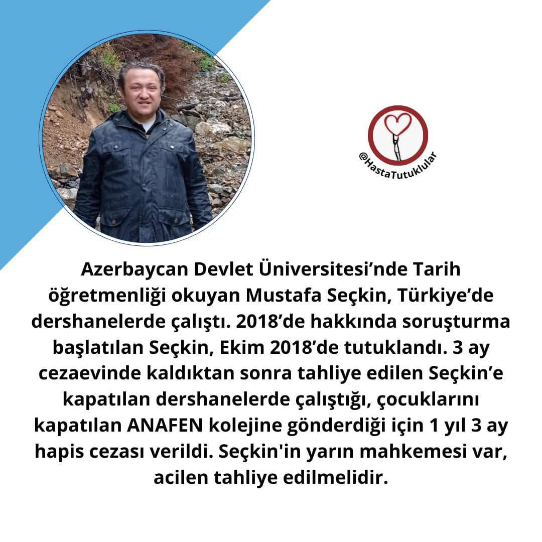 Yüzde 90 görme engelli olan Mustafa Seçkin'in hastalığının bilinen bir tedavisi Türkiye'de yok.5 yıl içinde gözlerinin tamamen kapanacağı söyleniyor. Aynı zamanda kalp ve hipertansiyon hastası. Kişisel bakımını tek başına yapamıyor. MustafaSeçkine Tahliye 🌿 Özlem Vatandaş