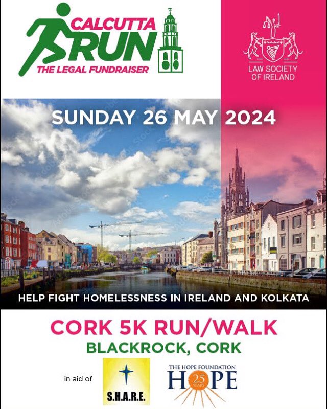 The Cork Calcutta Run will be held this year on Sunday morning 26th May 2024 at @RockiesCork Blackrock. This annual event is not only a great social event, but also raises much needed funds for @SHARECORK and the @HopeFoundation. More details to follow.... #WELLBEING #SLA