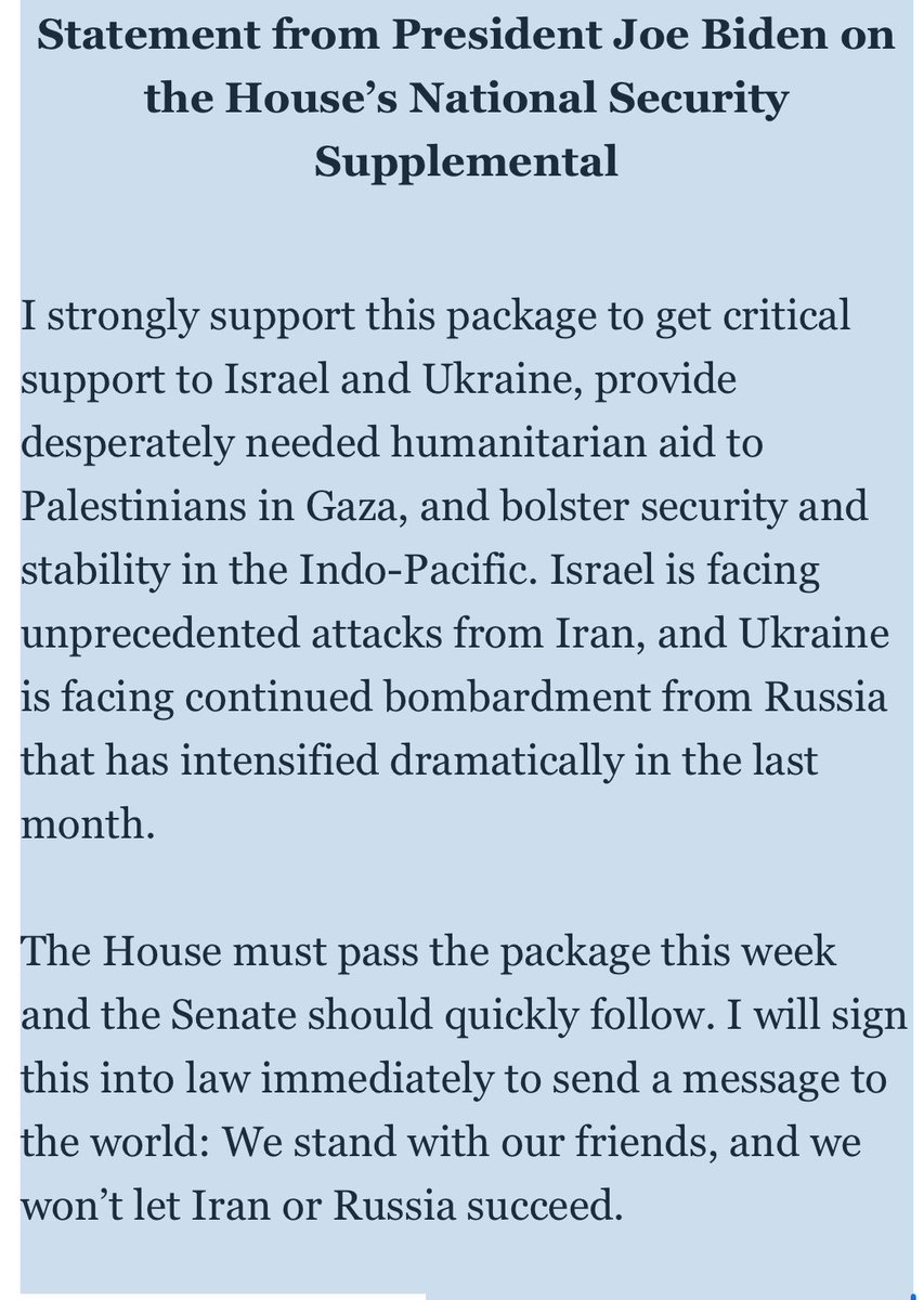 ברייקינג: הנשיא ביידן מברך על ההסכמות לאישור הסיוע לישראל ואוקראינה והודיע שיחתום על החוק מיד כשיאושר 👇