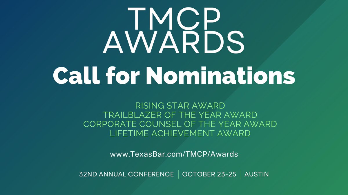 Nominate an outstanding attorney for a #TMCP2024 award! The TMCP honors attorneys who have made an impact in diversifying the legal profession. See award info, past recipients, and submit a nomination at texasbar.com/tmcp/awards. 

#SBOTdiversity #TXlaw #TXlawyer #diversityinlaw