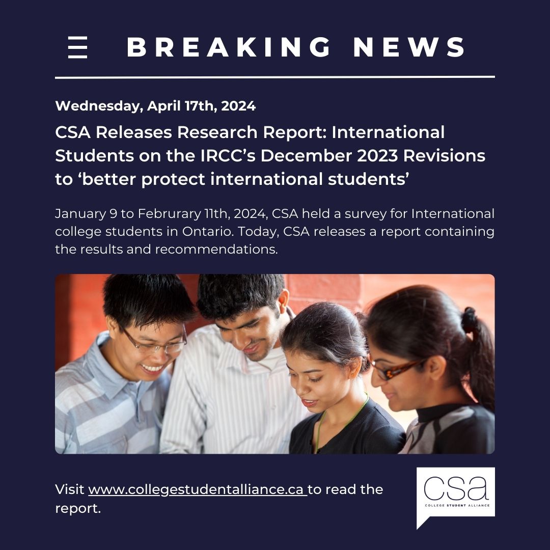 ✍️ CSA is excited to announce the release of our research report: International Students on the IRCC's December 2023 Revisions to 'Better Protect International Students' 📚🌍. Let's turn research into action together🧑‍⚖️!  Read the report here:
collegestudentalliance.ca/single-post/cs…