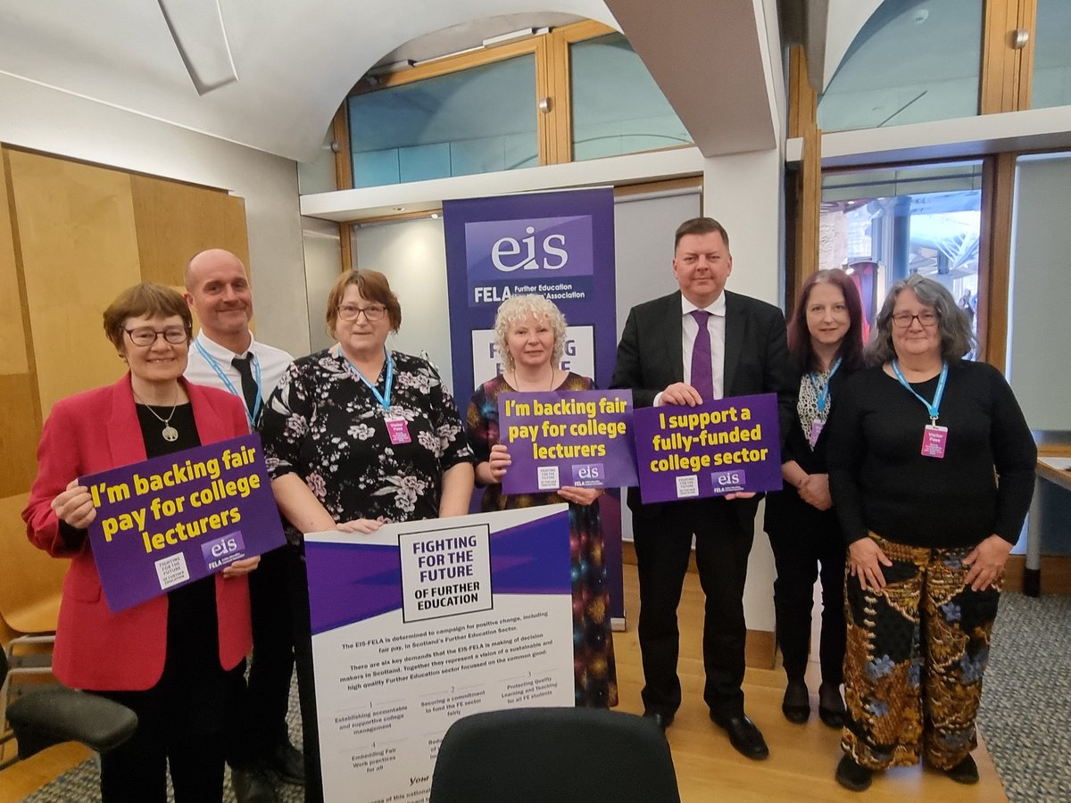 Lecturers were joined by MSPs and councillors in the Scottish Parliament. There was a clear message to representatives today: Fund Fair Pay and Protect Jobs. #FightingforFE
