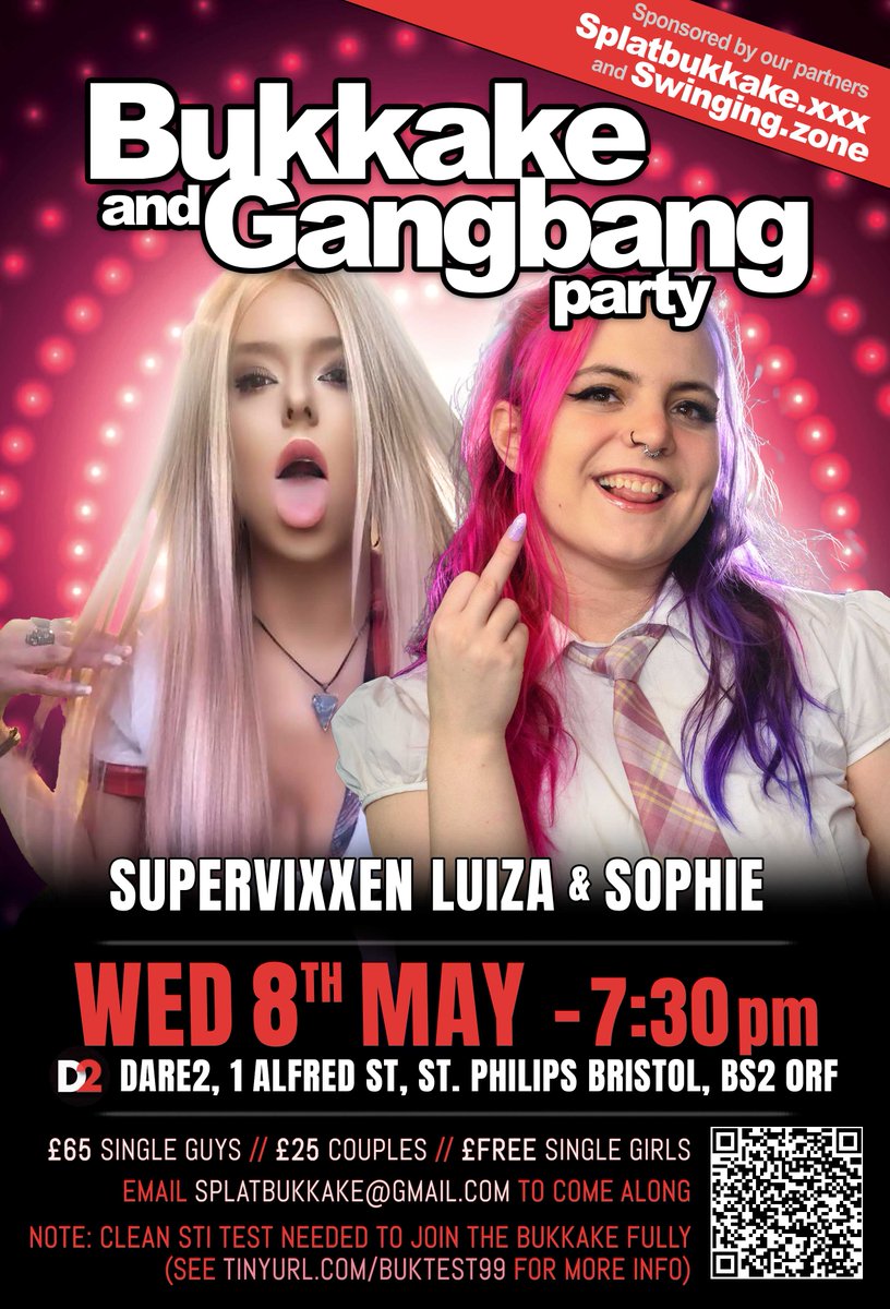 Our next Bristol event is going to be 🔥🔥🔥 * Wed 8th May * 7:30pm at @daretoclub Bristol * With gorgeous @sophiestiddies and Brazilian babe @super_vixxxen 📧 splatbukkake@gmail.com 🔗blog.ukxxxpass.xxx/events/bristol… Test for OWO 🔗blog.ukxxxpass.xxx/bukkake-partic…