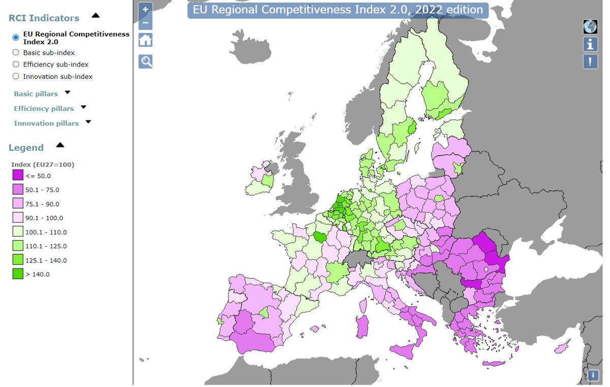 Catalunya, és un dels motors d'Europa? O hem perdut pistonada? Estic mirant l'Índex de Competitivitat Regional d'Europa, aquest índex ens situa just a la mitjana Europea, molt lluny, dels veritables motors d'Europa, però què fa que estiguem en aquesta situació? [FIL🧵]