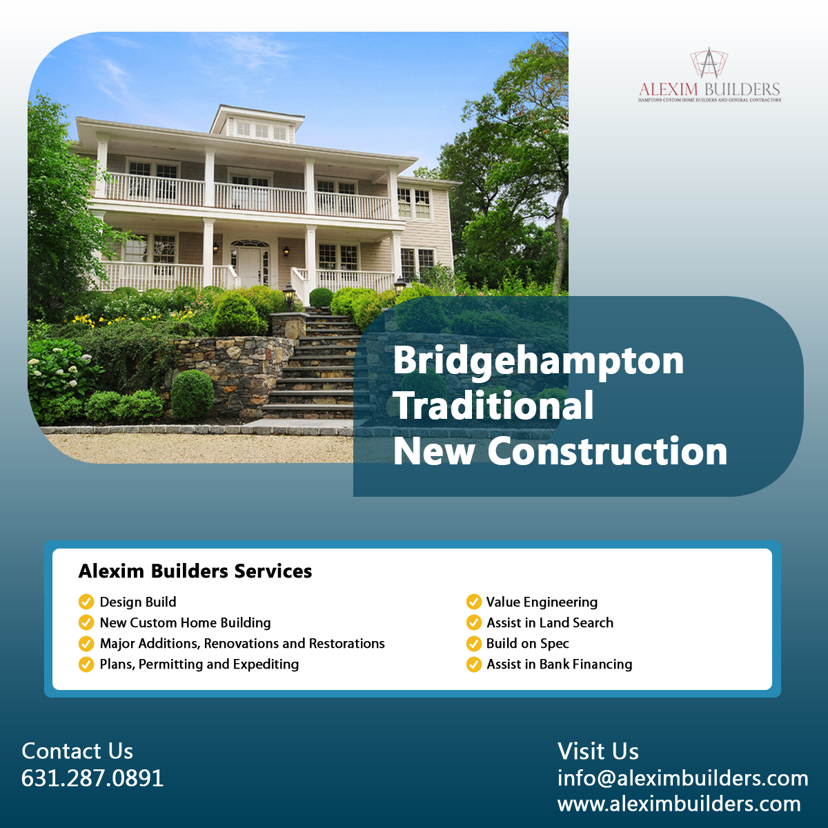 🏡 Hamptons Home Builder and General Contractor 🛠️

🚀 Our design-build services enable our clients to have a single point of contact for both the design and construction of their project. 💰

#AleximBuilders 🏡#ConstructionExcellence 🔨 #HomeConstruction #BuildingInStyle 🏰