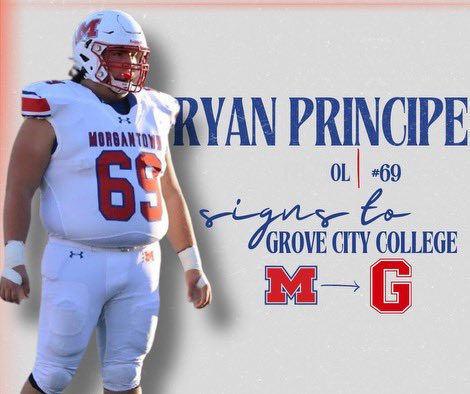 Next Level Mohigans 

Morgantown, WV ➡️ Grove City, PA 

Congratulations to <a href="/RyanPrincipe41/">Ryan Principe</a> for committing to <a href="/GCC_FB/">Grove City Football</a> ! 

THIS IS MORGANTOWN ‼️
