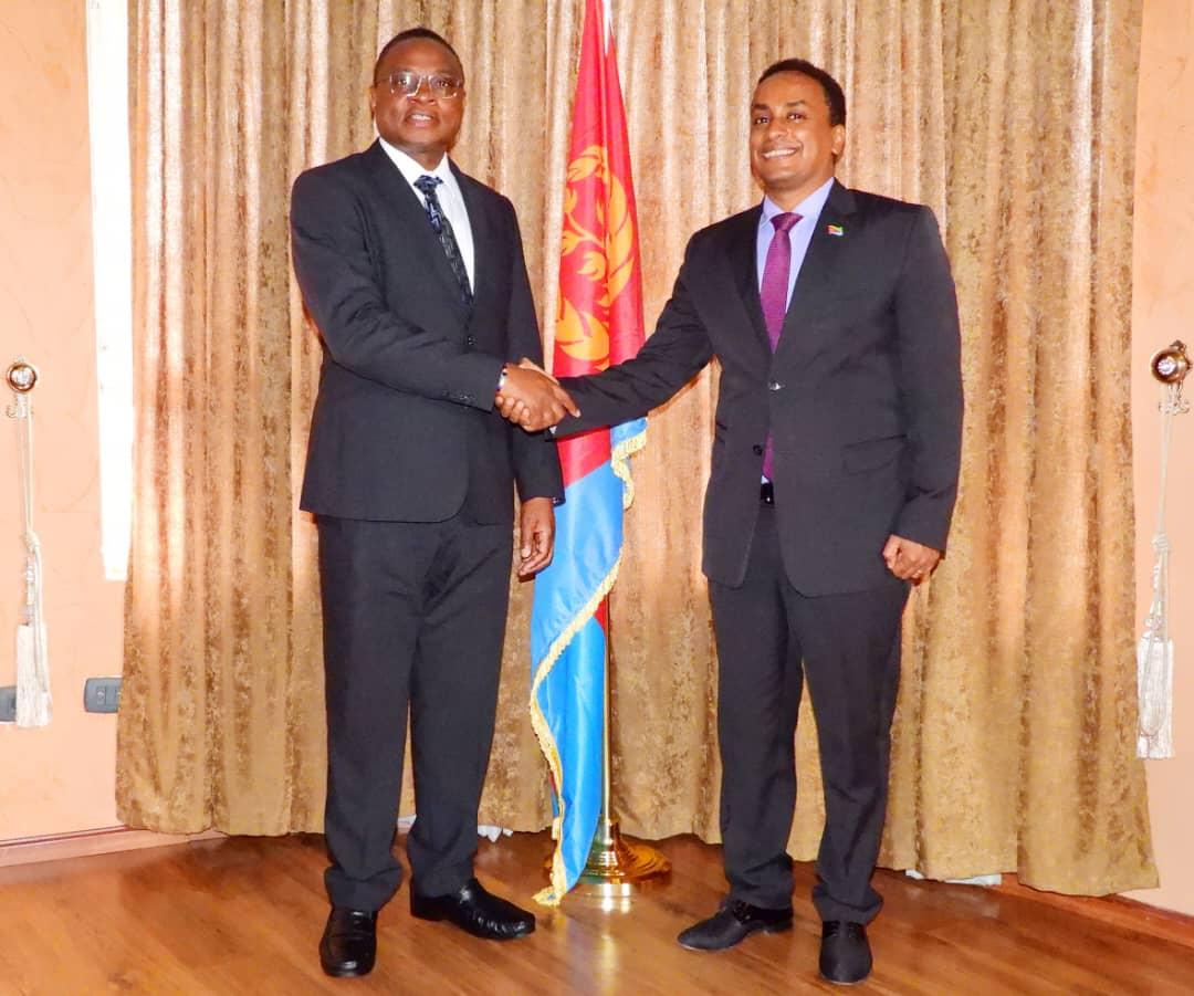 On Wednesday, 17th Apri,2024 H.E. Amb. George M. Orina Ambassador of the Republic of Kenya to the Federal Democratic Republic of Ethiopia @KenyaEmbAddis paid a courtesy call on H.E. Biniam Berhe, Chargé d'Affaires of the Embassy of the State of Eritrea to Ethiopia @ERIEMBAET. /1