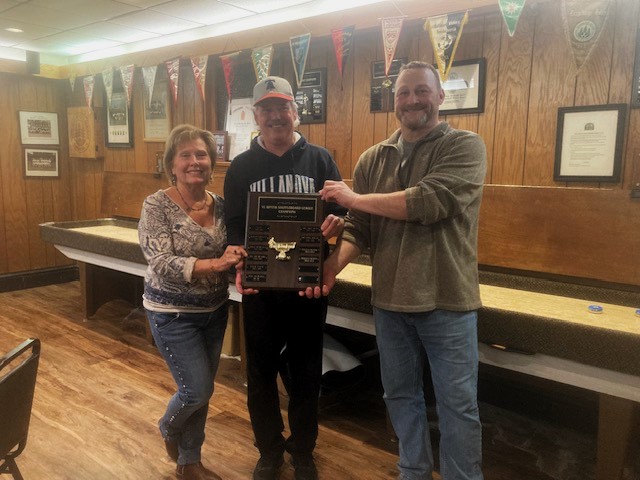 CONGRATS to Team Schnitzengiggles - Laurie, Bill & Chris on taking the 2023-2024 VE Shuffleboard title. Thanks to all the teams that played this season!