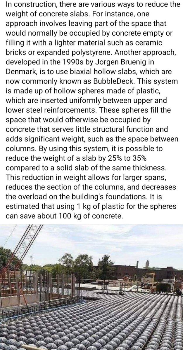 Lighter concrete slabs.
Besides these plastic spheres can be made from recycled plastic.
#construction 
#recycledplastic
