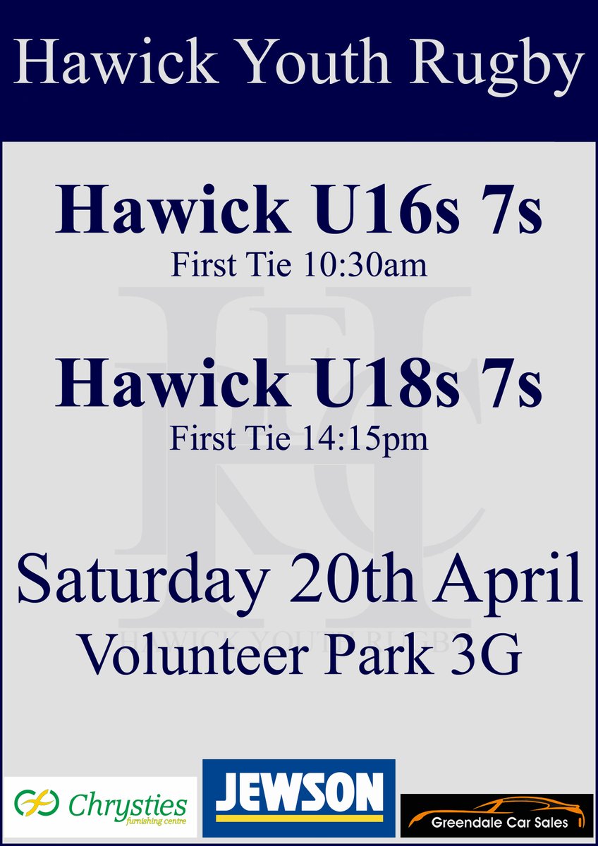 Hawick Youth Rugby 7s this Saturday from 10:30am. Come along and enjoy a day of Borders 7s rugby. @HawickU18s #HawickYouthRugby #BIHB #AONR