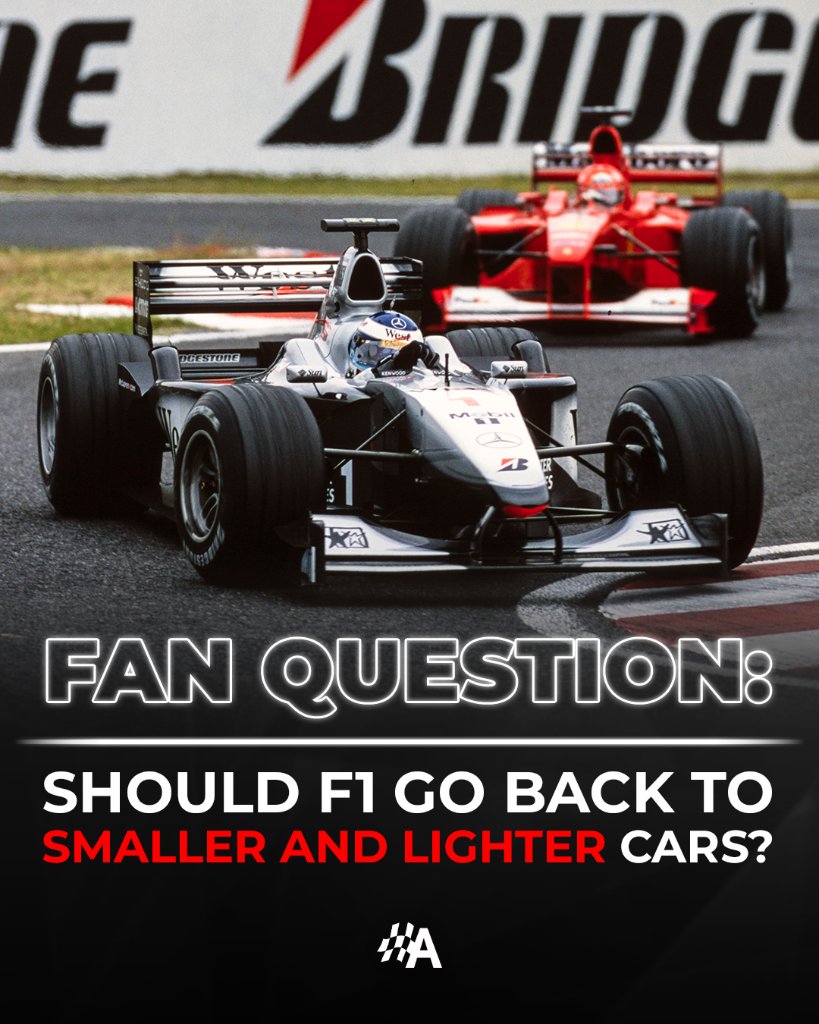 autosport's tweet image. Adrian Newey says he would "advocate" #F1 introducing much smaller and lighter cars 🤏 ⚖️ 

Would you like to see a return to the more agile and elegant machines of the early 00s? 🤔