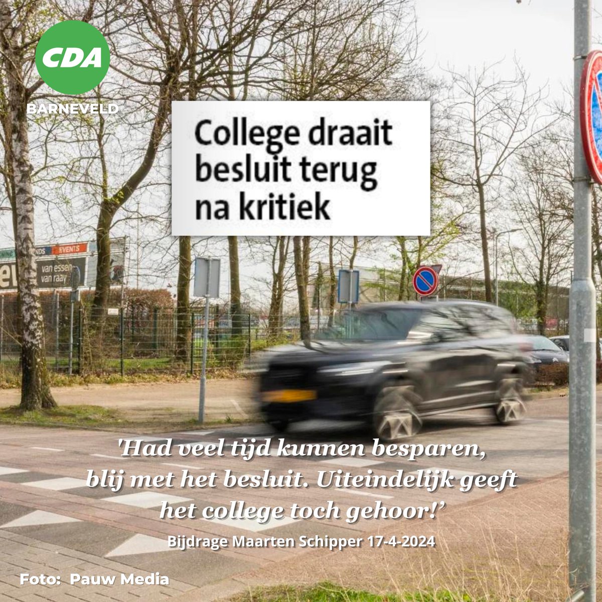 Het CDA is blij dat de verkeerssituatie bij @SDV_Barneveld zo blijft als het is! 'Het is goed dat we dit bestemmingsplan vaststellen zodat SDVB geholpen is en verder kan. (1/2)