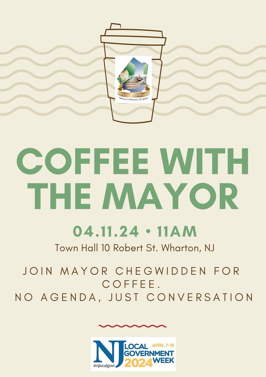 NJ_League's tweet photo. Spotlight on @whartonnj - Activites planned for last week's NJ Local Government Week!
Leeague President Mayor Chegwidden invited residents to meet him for coffee and conversation. #NJLocalGovt https://t.co/eSQmV94QBc