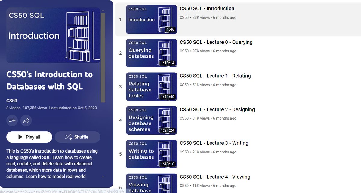 CS50's Introduction to Databases with SQL From Harvard

Link below 🧵👇