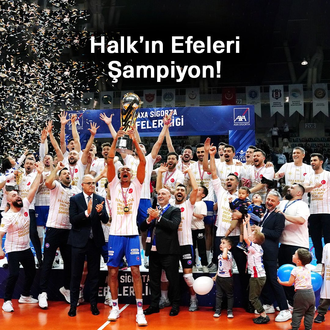 Şampiyon #HalkınEfeleri! Axa Sigorta Efeler Ligi Play-Off serisinde Fenerbahçe Parolapara’yı 3’üncü maçında da yenerek şampiyonluk kupasını kaldıran takımımızı tebrik ederiz! @HalkbankSK 🏆 🎊