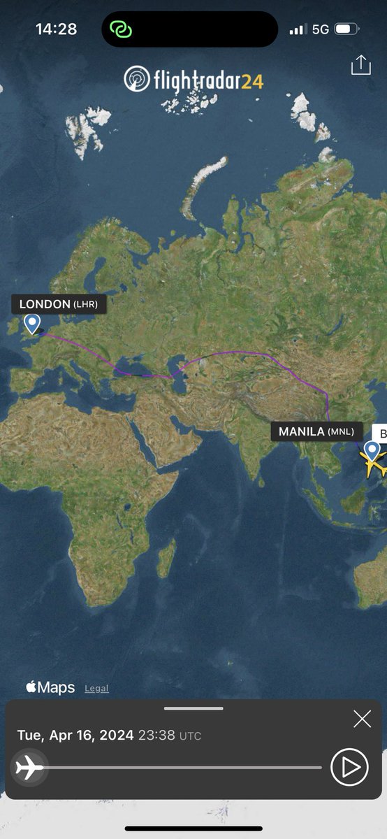 If you missed it on @BigJetTVLIVE today British Airways 777-200 G-VIIG returned to Heathrow direct from Manila with a flight time of 16 hours and 16 minutes! Well beyond its range if it was carrying a full load of passengers