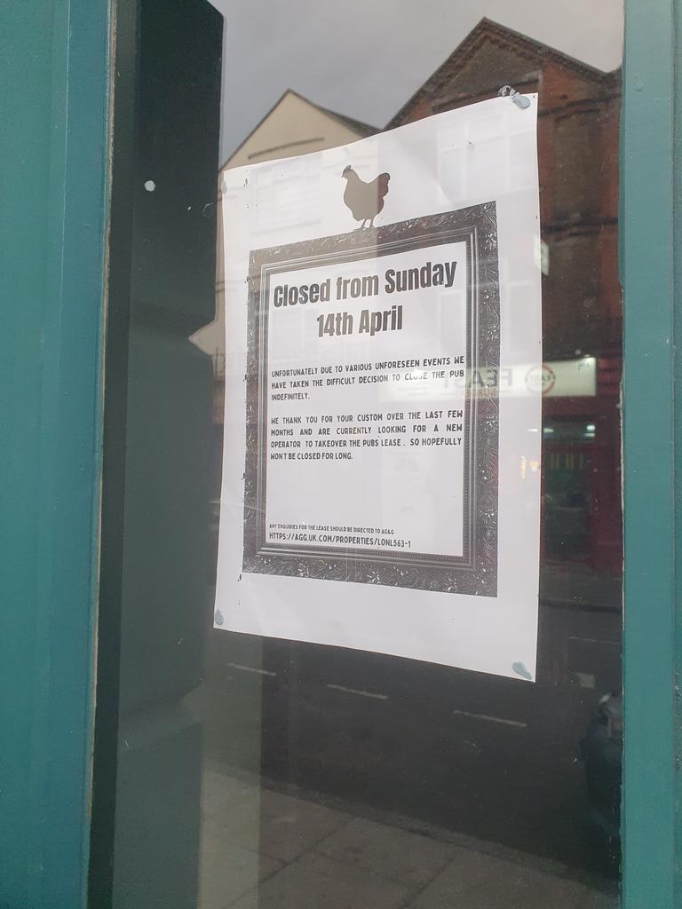 Sad to see that the Black Hen pub, only recently opened, few months ago (?), has closed.

The space seems cursed for pubs 😪 #hackneydowns #hackney