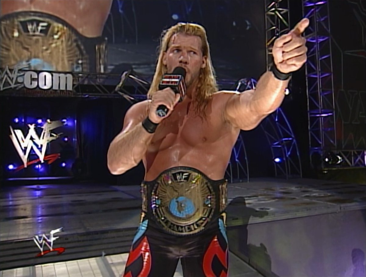 4/17/2000 Chris Jericho defeated Hunter Hearst Helmsley to 'win' the WWF Championship on RAW from the Bryce Jordan Center in State College, Pennsylvania #ChrisJericho #Y2J #KingOfTheWorld #BreakTheWallsDown #TripleH #HHH #WWE #WWEChampionship #WWETitle #WWELegend #WWEHistory