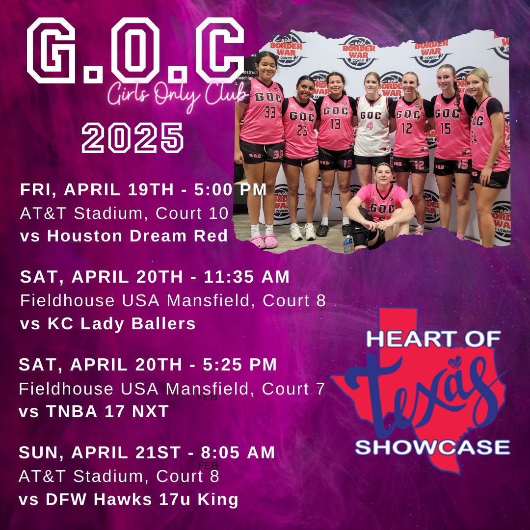 Heart of Texas schedule <a href="/KatelynnAllen06/">Katie Allen</a> <a href="/KilburnTori/">Tori Kilburn</a> <a href="/Jada__Ponce/">Jada Ponce</a> <a href="/jaydarene_3/">Jayda Moore</a> <a href="/addierose22/">Adrianne Carpenter</a> <a href="/BaiMarshall/">Bailey Marshall</a> <a href="/SarahWski0/">Sarah Wroblewski</a> <a href="/GOCBasketball1/">G.O.C Basketball</a> <a href="/girlzprepreport/">Girlz Prep Report</a> @CoachCG_OC @saguwbb <a href="/ORUWBB/">ORU W. Basketball</a> <a href="/daringrover/">Darin Grover</a> <a href="/CoachJKite/">Coach Jorden Kite</a> <a href="/Coach_Jones14/">COACH JONES</a> <a href="/BillAnnan/">Bill Annan</a> <a href="/TyrieThomas22/">Ty Thomas</a> <a href="/coach_sons/">Mike Sons</a> <a href="/CoachJericka/">Jericka Jenkins</a>