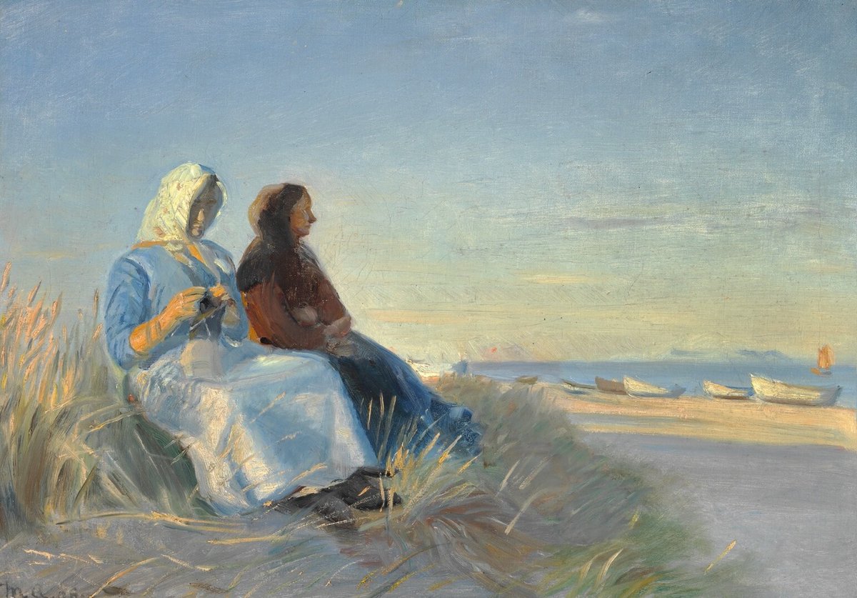 Michael Ancher (1849-1927) 
'Two women with their needlework in the dunes at Skagen Sønderstrand', 1908