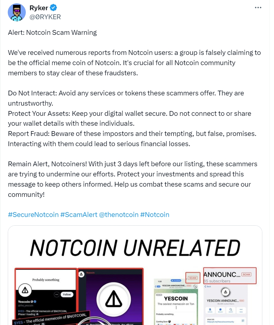 1）Notcoin is a great project, and we all respect it. Yescoin is also dedicated to building on TON. Yescoin aims to create fair opportunities for everyone in crypto, and today we proudly serve over 1 million users. However, just in the last hour, our servers have been hit by