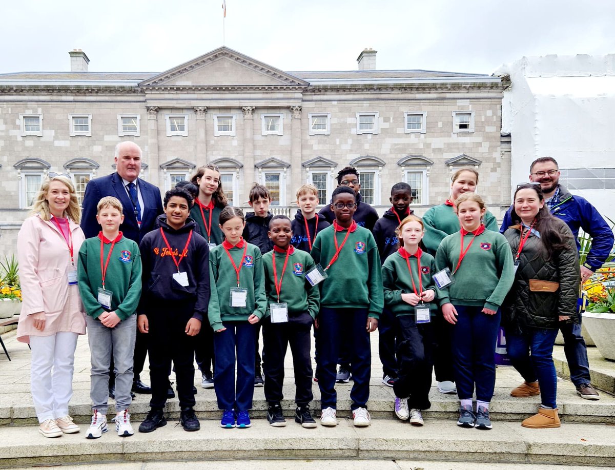 St John's NS Dáil visit. Delighted to host 5th and 6th class pupils from St John's NS, Longford today. They were accompanied by principal, Daphne Barden; Clement Farrar and Elaine Trayers. A wonderful group of young people and great ambassadors for #Longford