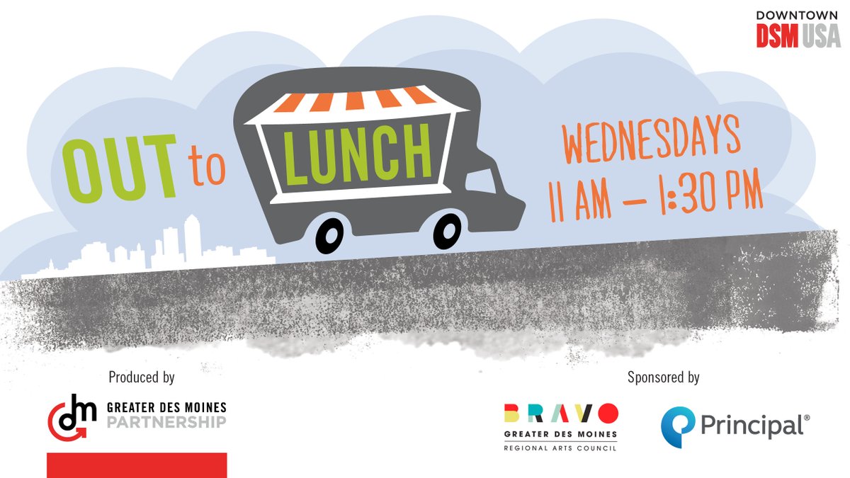 Out to Lunch returns to #downtownDSM on Wednesday, May 15, bringing food trucks, live music and sunshine to the Principal Financial Group® campus every Wednesday from mid-May through late June from 11 a.m. – 1:30 p.m.

Out to Lunch is free and open to the public.