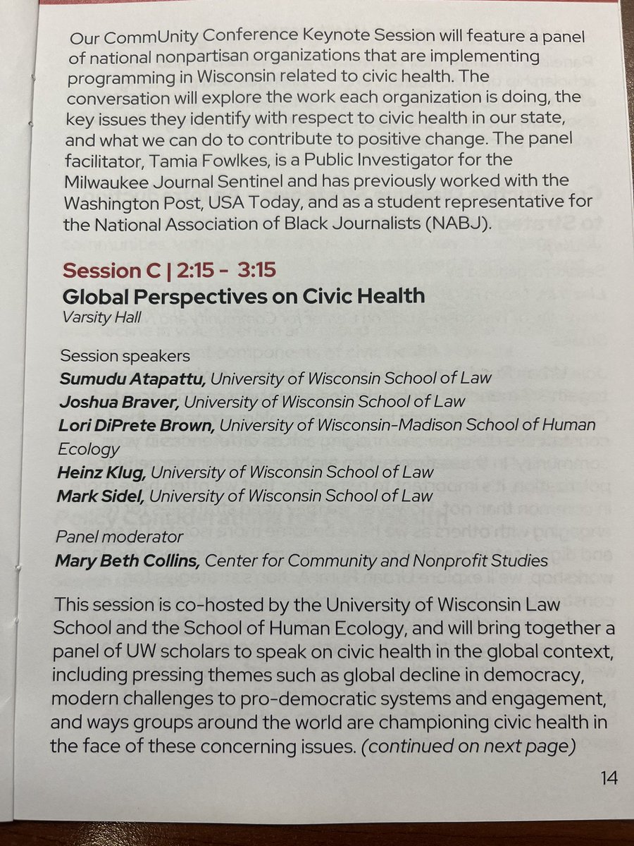 It was a privilege to present on “Global Perspectives on Civic Health” at CommUnity Conference organized by Center for Community and Nonprofit Studies @UWMadison with @LDiPreteBrown, @JoshuaBraver1, Mark Sidel & Heinz Klug, moderated by @WisconsinLaw alumna Mary Beth Collins