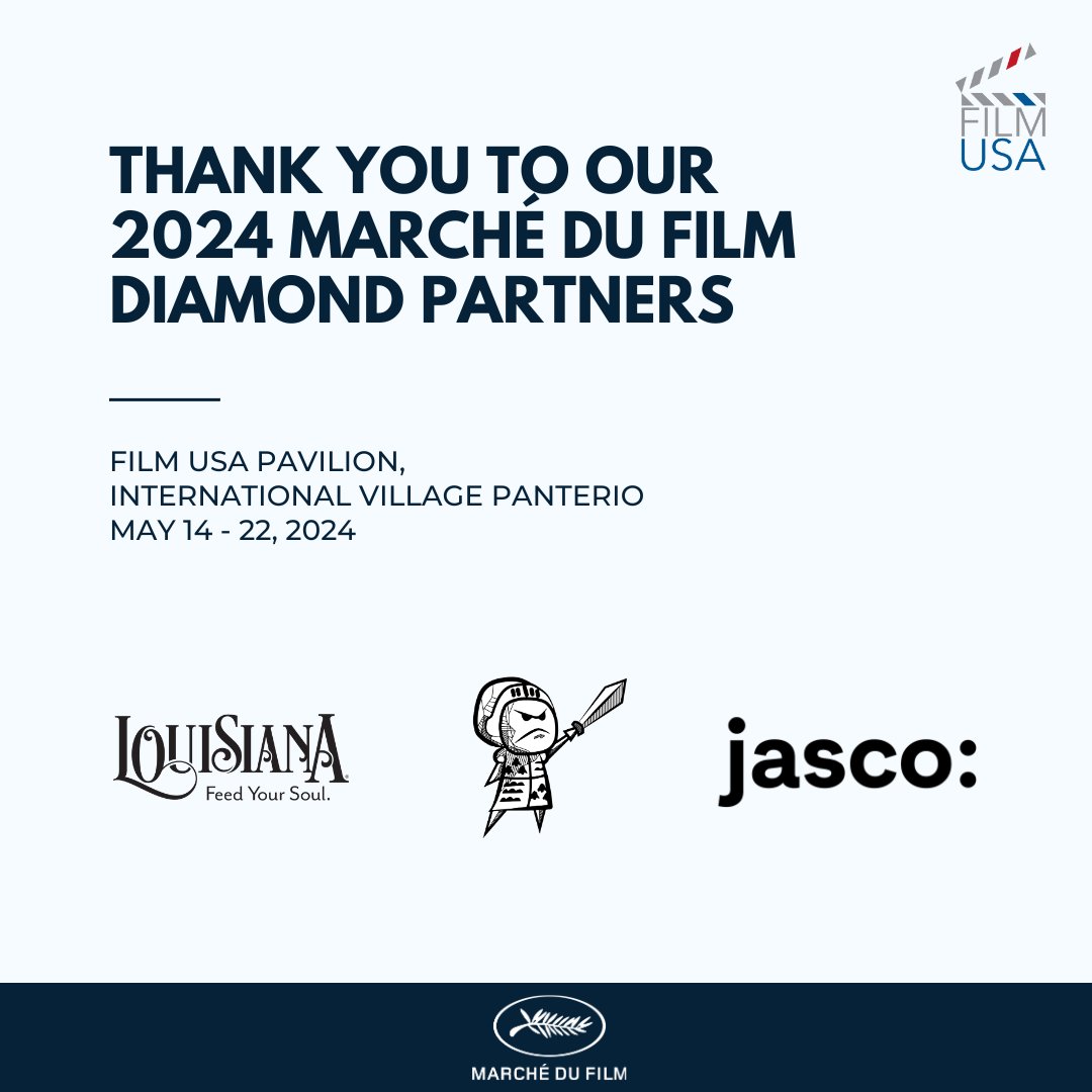 We are thrilled to announce our 2024 Marché du Film Diamond Partners at the Film USA Pavilion! Thank you for your continued commitment to the cultural and economic impact of the film industry within the United States. filmusa.org/event/film-usa…