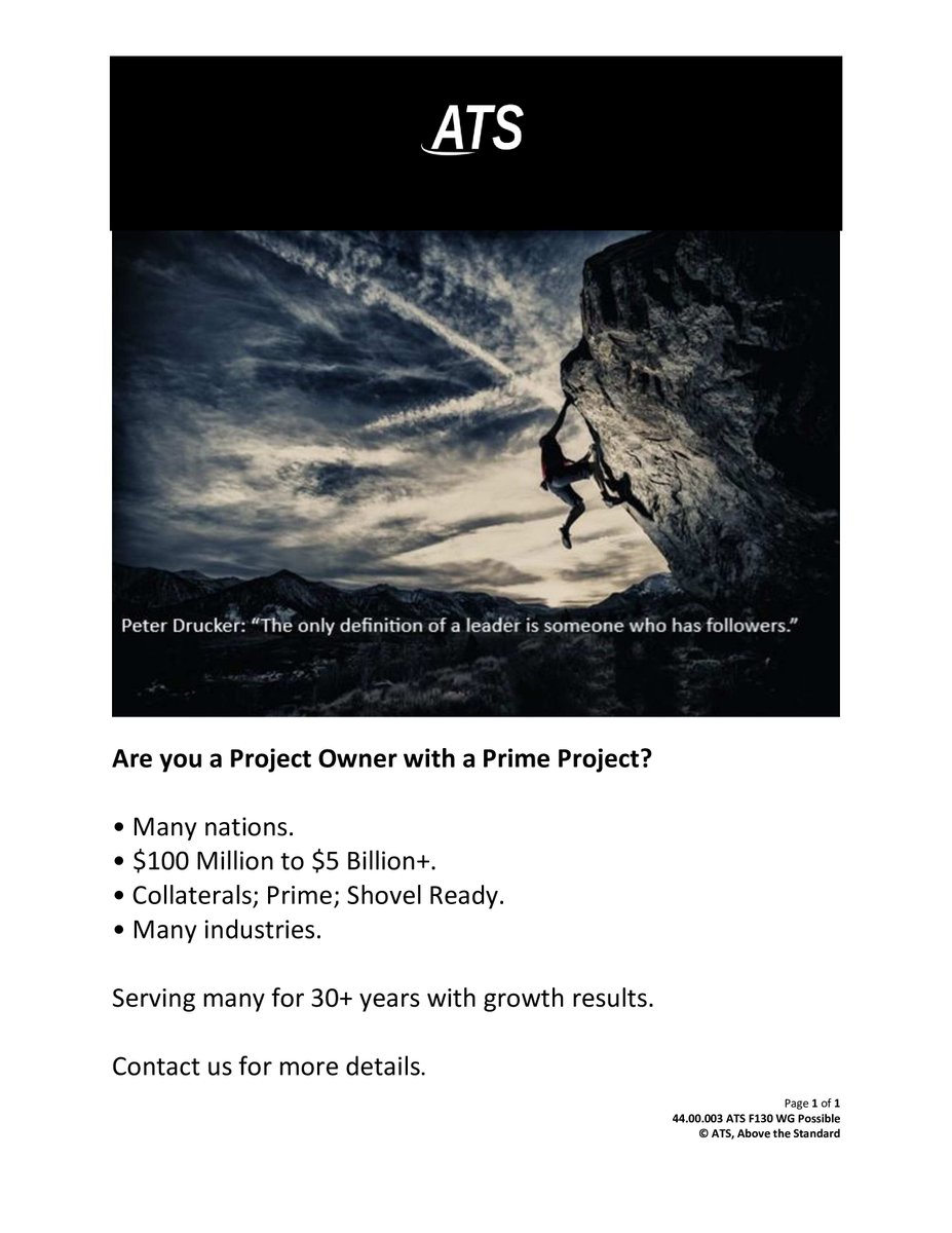 🎯 Project Finance Assistance? 💡
$100 Million to $5 Billion+. Shovel Ready. Most nations.
 
 Contact GX@ATS-BUSINESS.COM

☑ ATS-Business.com
 
 #consulting #projectmanagement