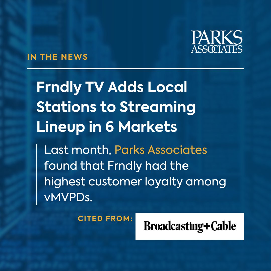 📢 We were cited in a @bcbeat article about @frndlytv expanding its reach by adding local stations to its lineup by @jlafayette!📺💻📡🌐 🔗Read more: tinyurl.com/3xrdhyxn #parksdata #ParksAssociates #ParksAssociatesInsights #LocalContent #FrndlyTV #LocalStations #Streaming