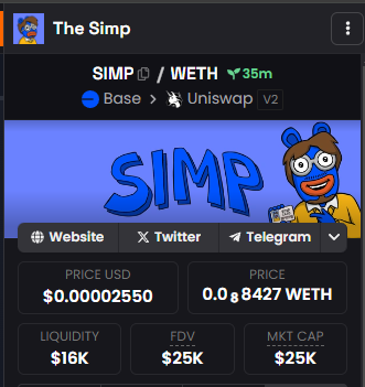 TheSimpOnBase's tweet photo. Dex updated, thanks @dexscreener thanks a lot. 🫡 https://t.co/9z7qd8xqz6