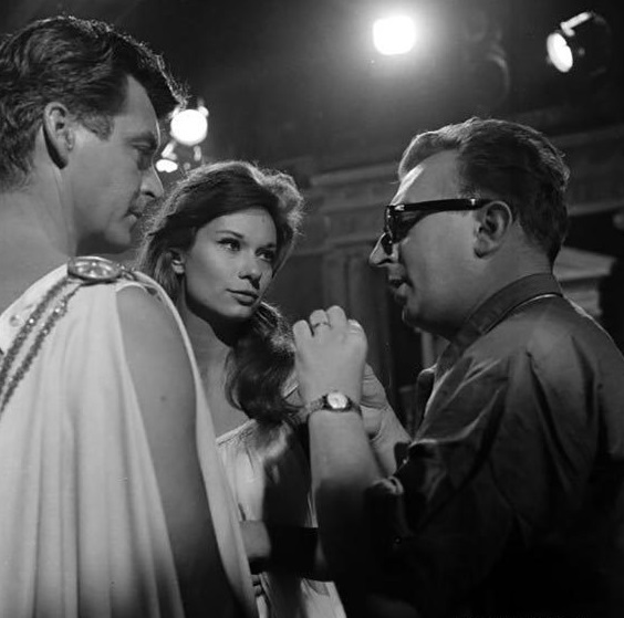 Rory Calhoun, Lea Massari & Sergio Leone on the set of THE COLOSSUS OF RHODES 1961