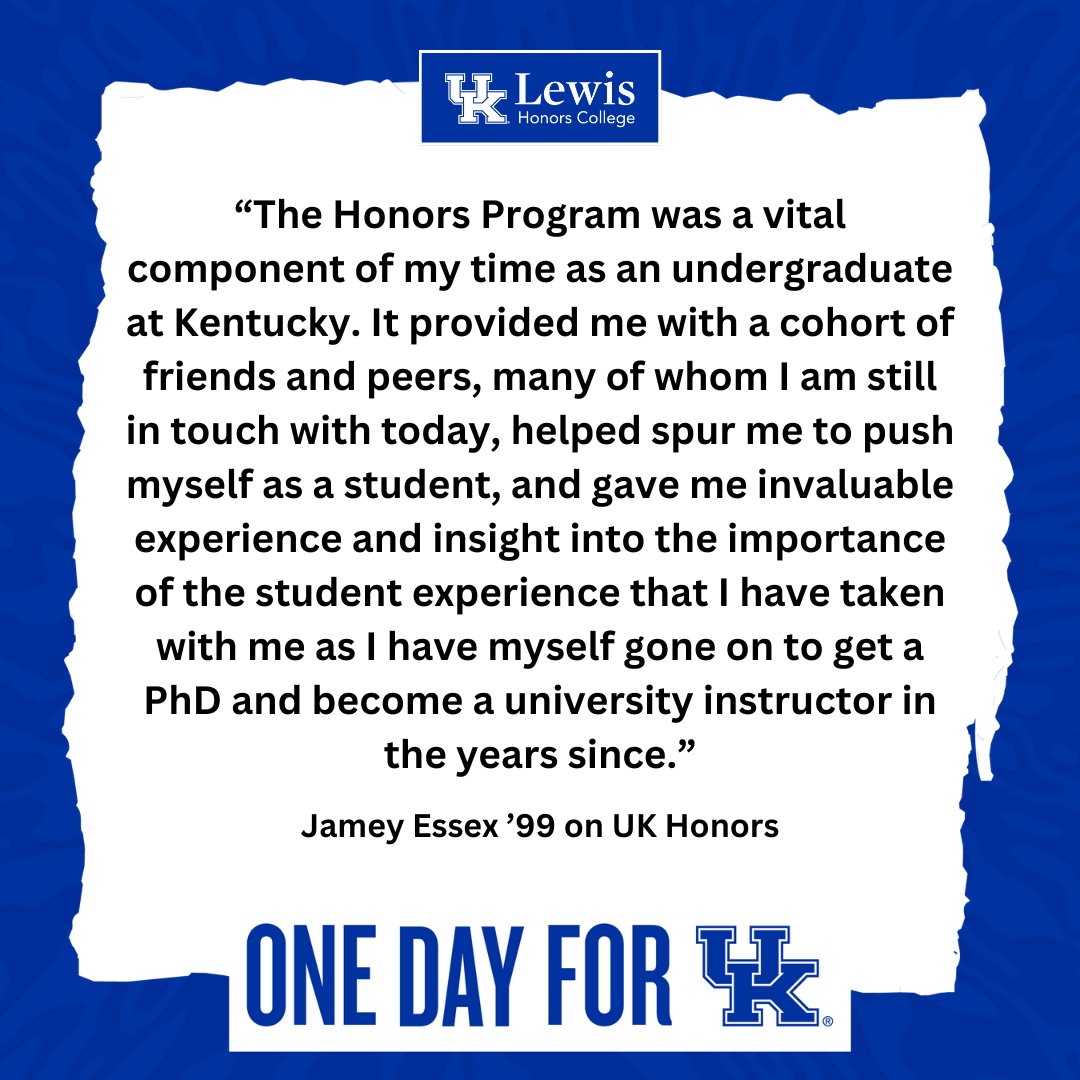 To help celebrate One Day for UK, Honors alum <a href="/JameyEssex/">Jamey Essex</a> shared his memories of Kate Johnson and the Honors program. Join us on April 18 to support the Kate Johnson Scholarship Fund!