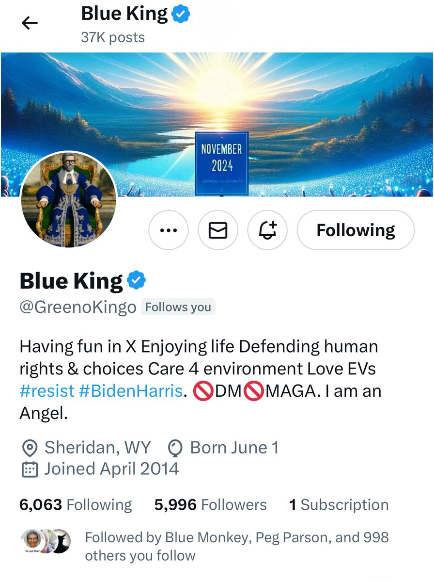 Blue King @GreenoKingo is only 4 away from 6K . Thank you Free @IAM_Free2BeMe for letting me know. 💙REPOST💙