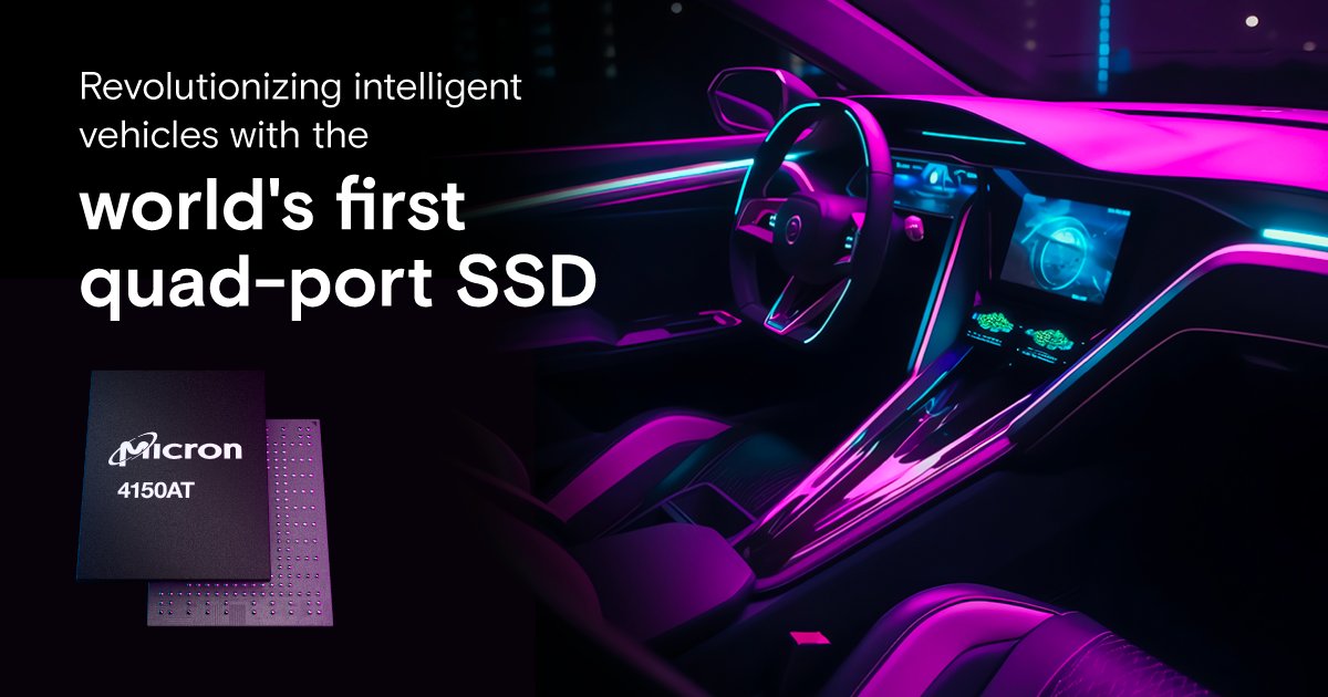 The Micron 4150AT SSD is a pioneering solution in #automotive storage! As the world's first quad-port SSD, it will be instrumental in the shift towards centralized, intelligent and safer vehicles. Learn more here: bit.ly/3JpWj2E