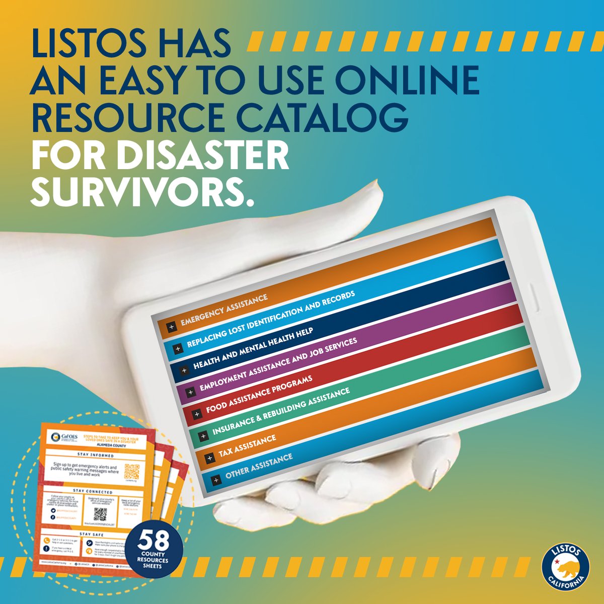 The resources in the Disaster Recovery Resources guide can help you find the help you need to recover after surviving a disaster. Visit listoscalifornia.org/recovery to find the full guide, emergency assistance, free resources, and more. #ListosCalifornia