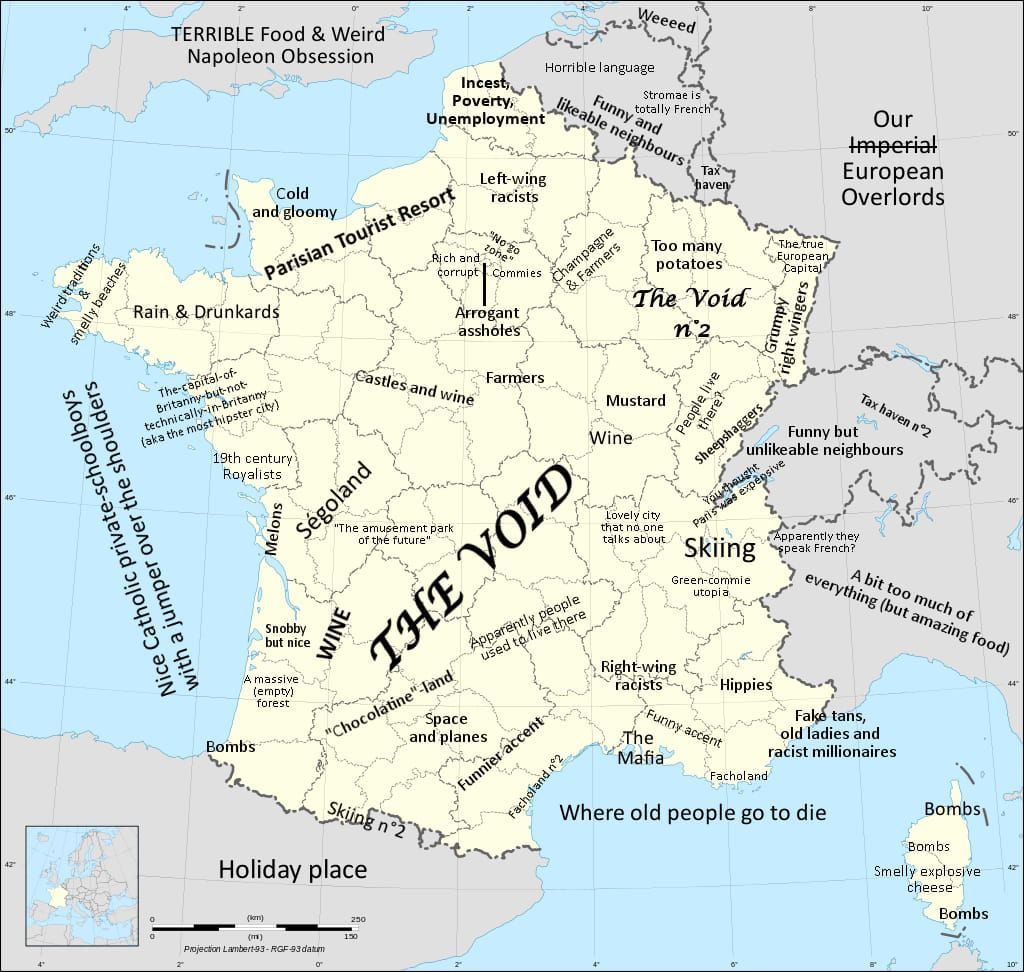 Stereotype map of France. Pretty funny actually and nobody gets spared...