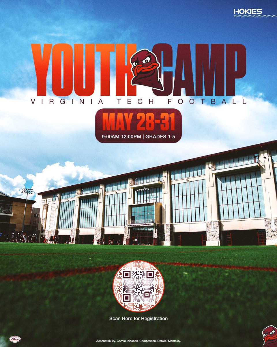 🏈 𝐘𝐎𝐔𝐓𝐇 𝐂𝐀𝐌𝐏 🏈 Registration is now live for our Youth Camp! Sign your kids up today, more details can be found at the link below 👏 🔗 vthoki.es/XFqQZ