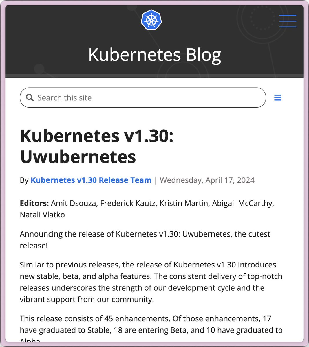 Is the new Kubernetes release really named Uwubernetes? ??