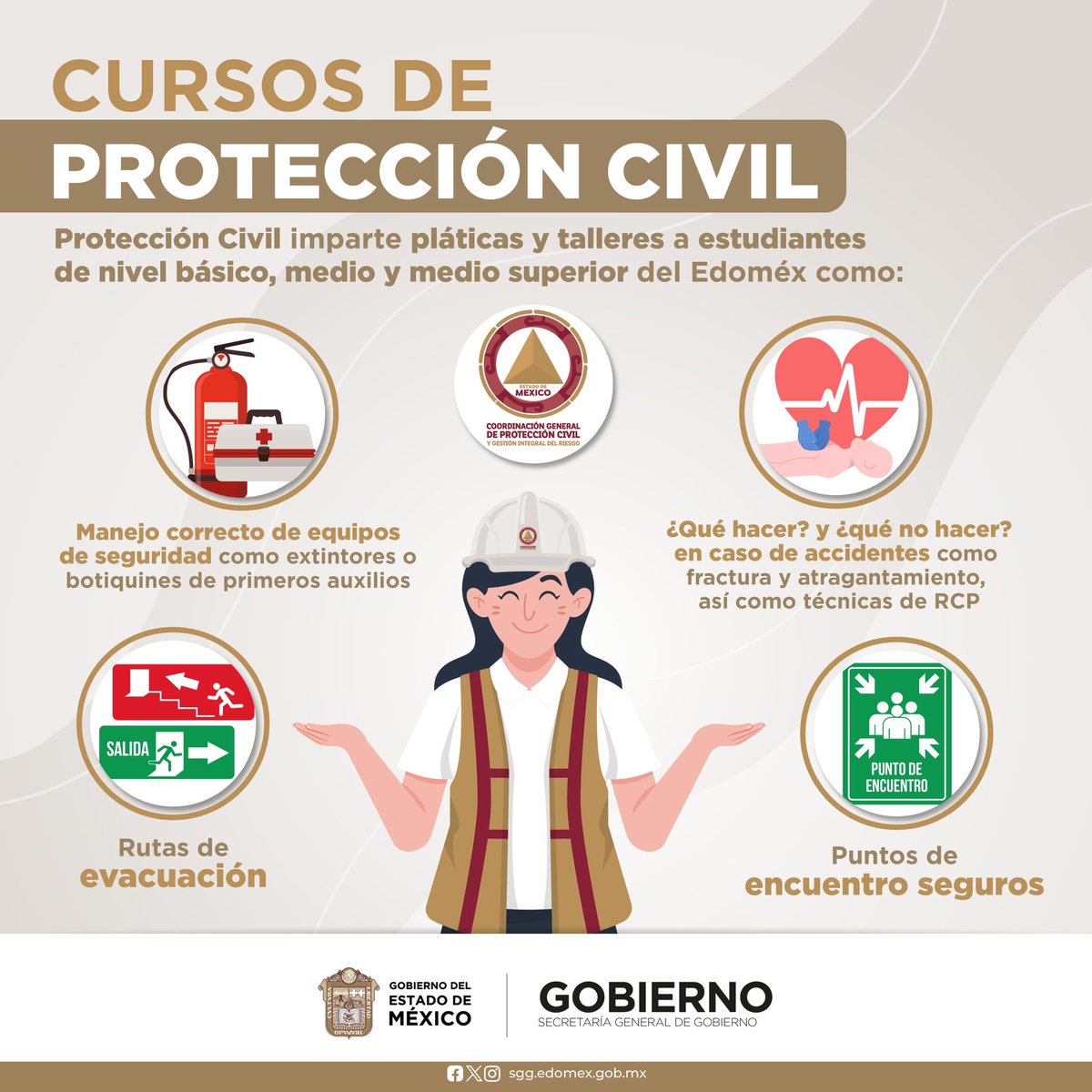¡En el Estado de México, con los cursos de Protección Civil, las y los estudiantes están preparados para emergencias! Desde el nivel básico hasta el medio superior, adquieren habilidades vitales para actuar en situaciones de riesgo. #EdoMex