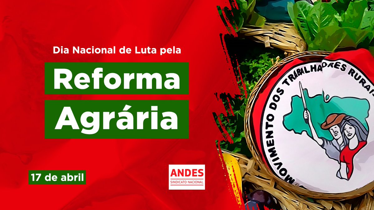 andessindicato's tweet photo. 17 de abril é o Dia Nacional de Luta pela Reforma Agrária. Dia Mundial da Luta pela Terra!  A data marca o assassinato de 21 trabalhadore(a)s rurais, em 1996, na chamada Curva do S da rodovia PA-150, no município de Eldorado dos Carajás, no Pará.  
#ANDESSN #MST #ReformaAgrária https://t.co/m2PBFDadnO